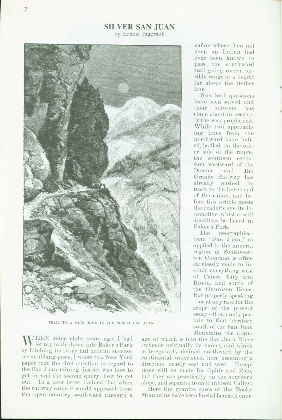 SILVER SAN JUAN: the mines and high scenery in Colorado's southwest mountains--in 1882. vist0025b